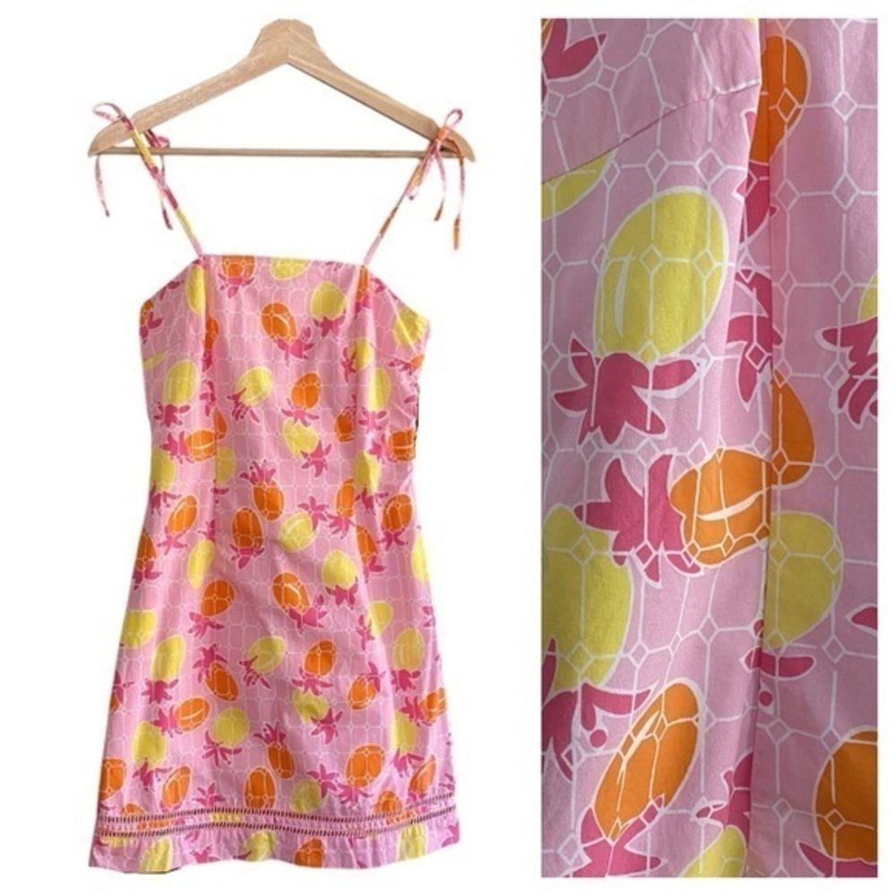 Lilly Pulitzer Vintage Pink Yellow Orange Pineapple Tile Print Mini Dress 0